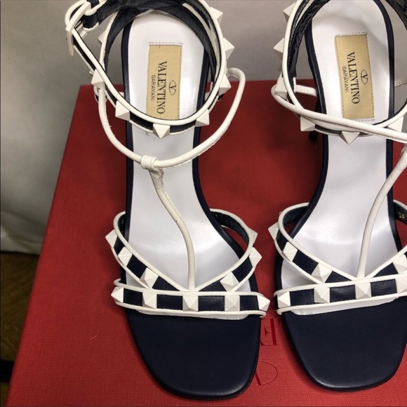 VALENTINO Rockstud Strappy Heel Sandals Blue Sz 37 - Picture 4 of 8